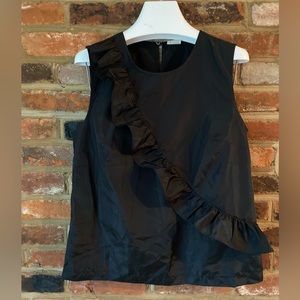 NWT J. Crew Black Ruffle Top, Size 6